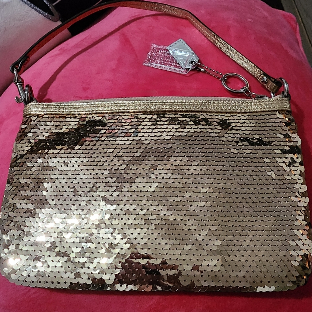 Coach Gold Sequin Wristlet Clutch - Picture 3 of 3